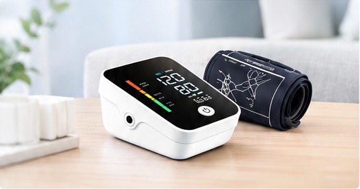 Blood pressure monitor on a home table